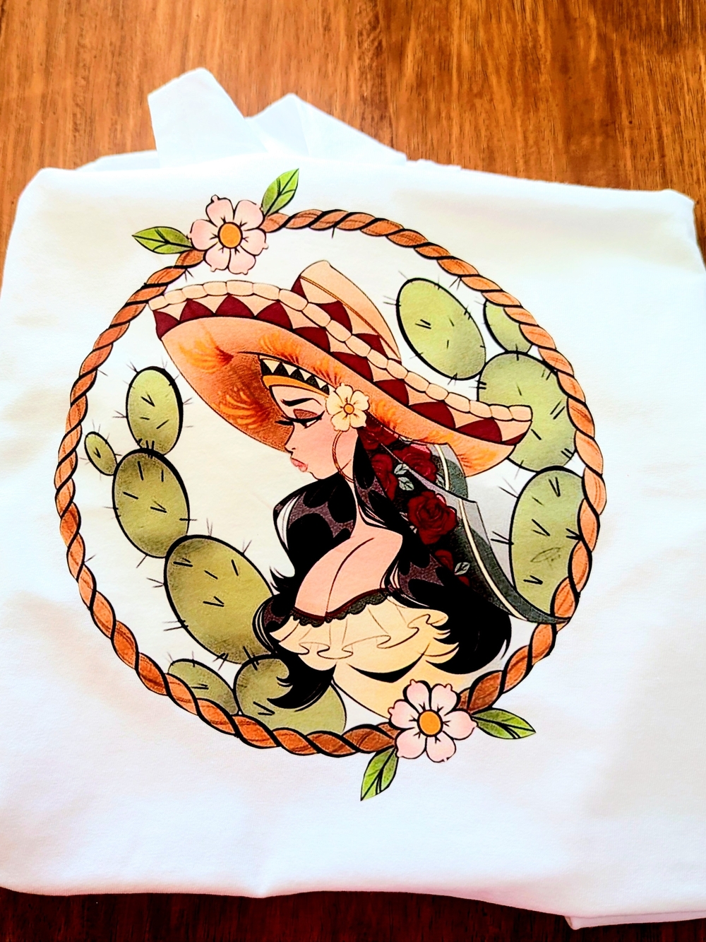 Gildan White Short Sleeve Tee with Colorful Southwestern Girl Graphic